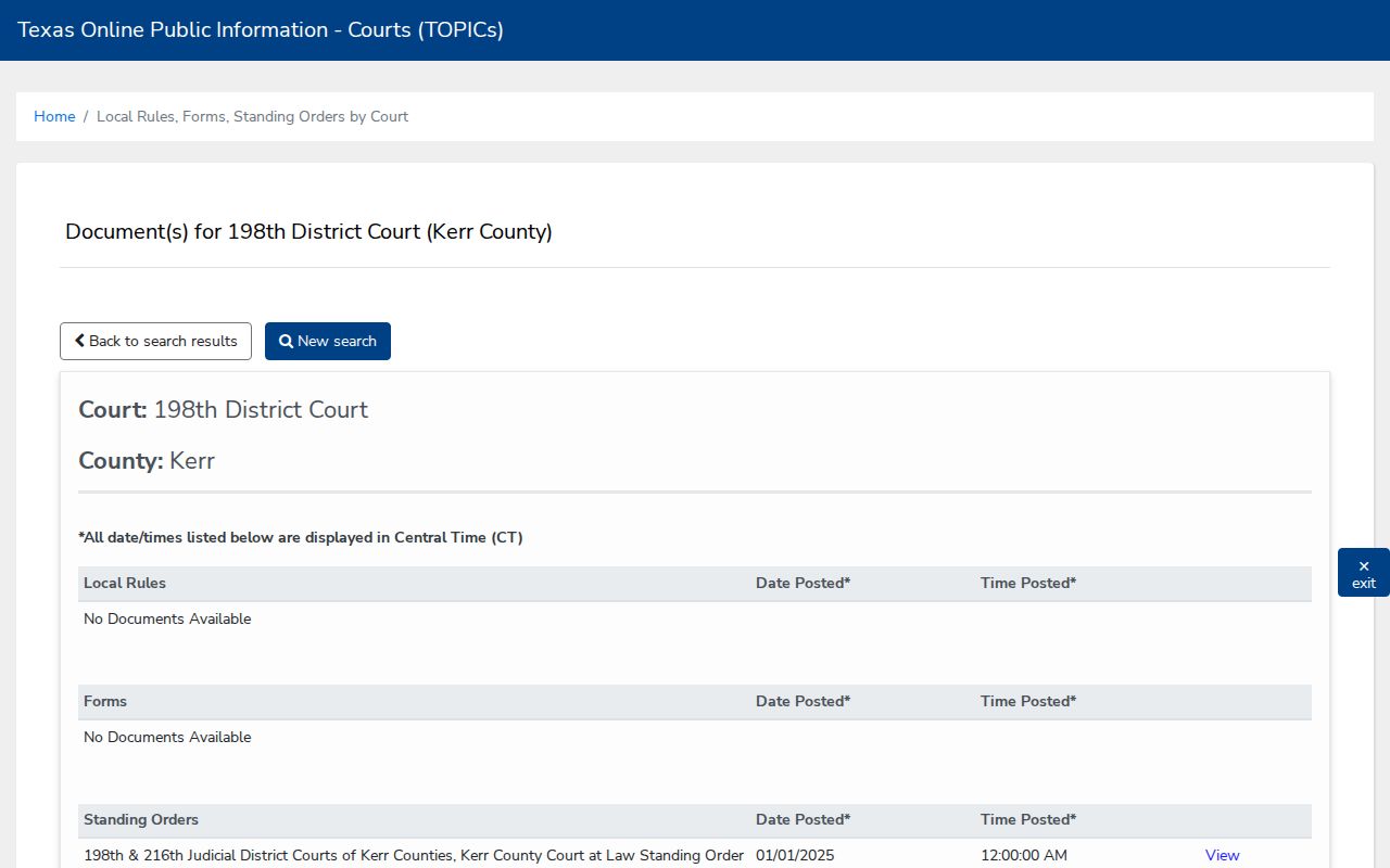 Kerr County criminal court case rules for the 198th District Court