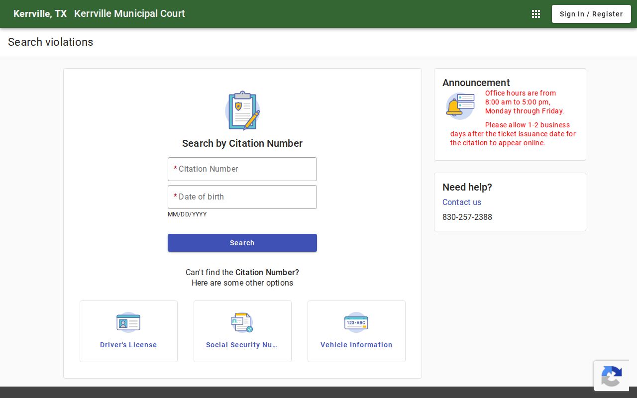 Kerrville criminal records in the Municipal Court citation search
