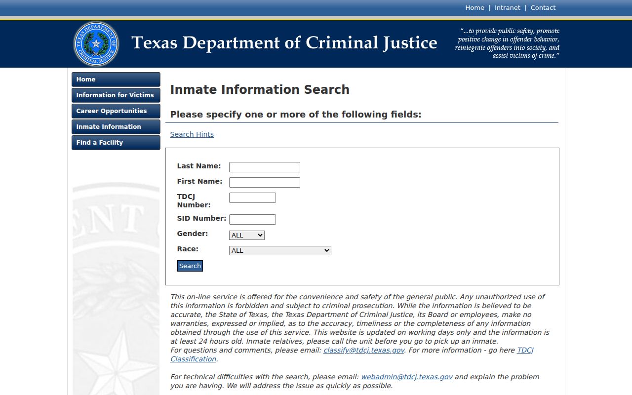Kerr County criminal record TDCJ inmate search form